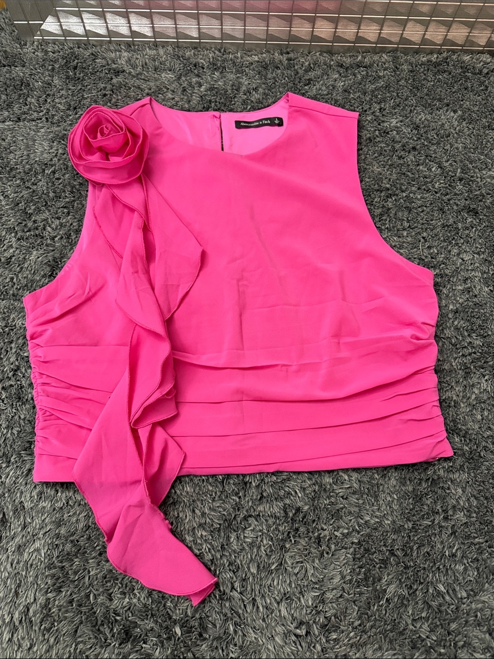 Abercrombie & Fitch Hot Pink Sleeveless Rose-Accent Crop Top